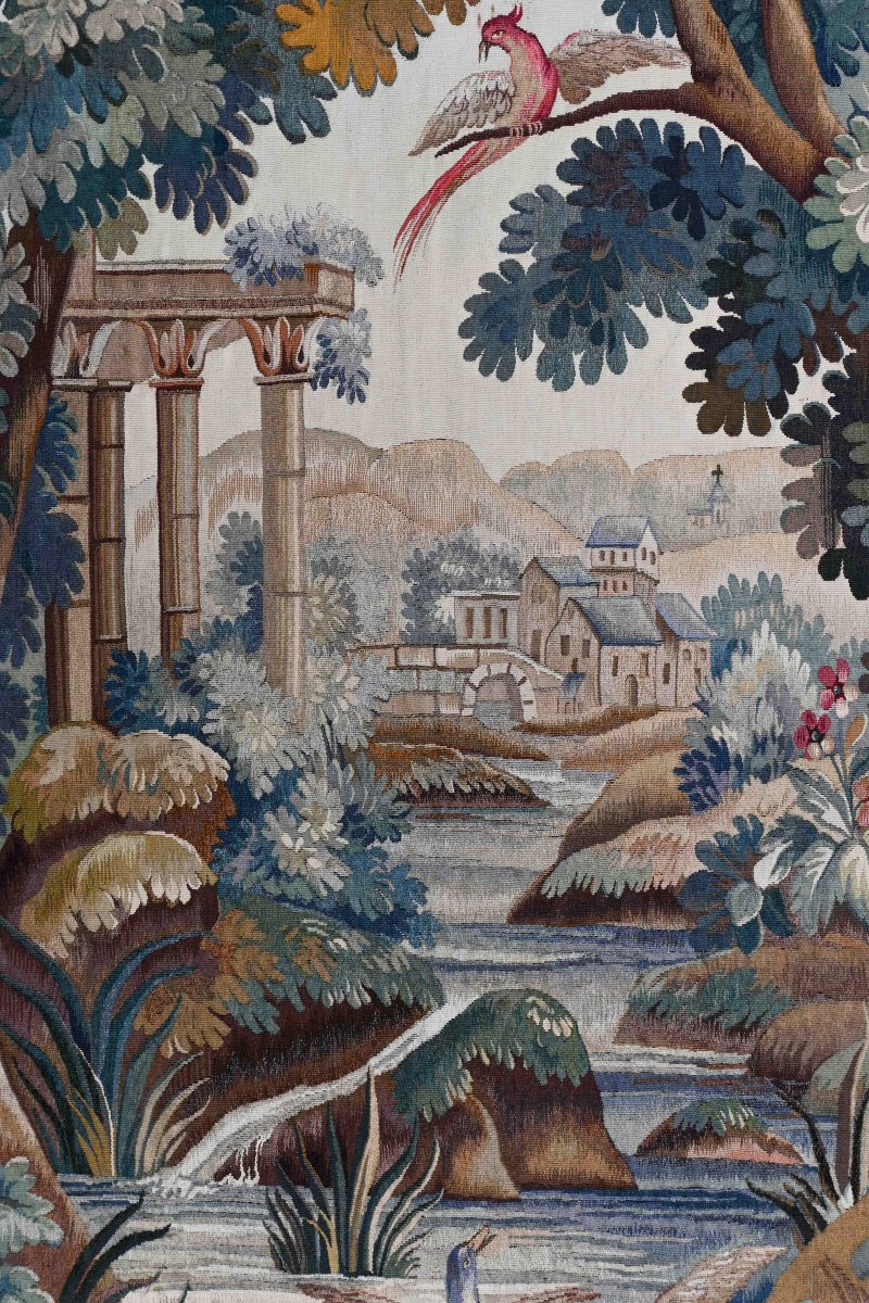 Tapisserie Verdure De La Manufacture Aubusson XIXe Siècle - 142lx197h - N° 1530-photo-3
