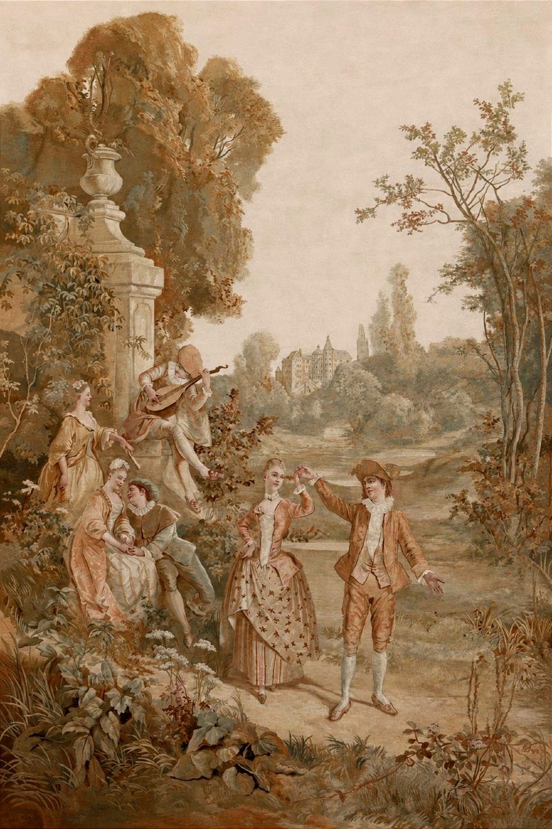 Tapisserie d’Aubusson XIXe siècle – Scène galante et musicale dans un parc, 2,80 × 1,80 m - 943