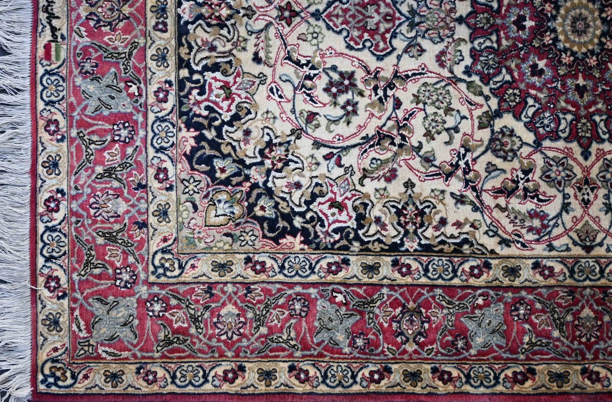 Rare Signed Persian Rug From Isfahan – Wool And Silk – Shah Era, Circa 1970 – No. 1705-photo-1