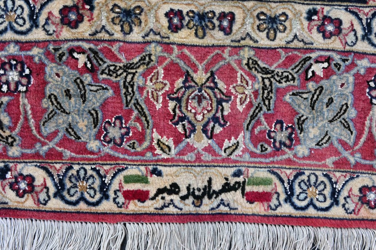 Rare Signed Persian Rug From Isfahan – Wool And Silk – Shah Era, Circa 1970 – No. 1705-photo-2