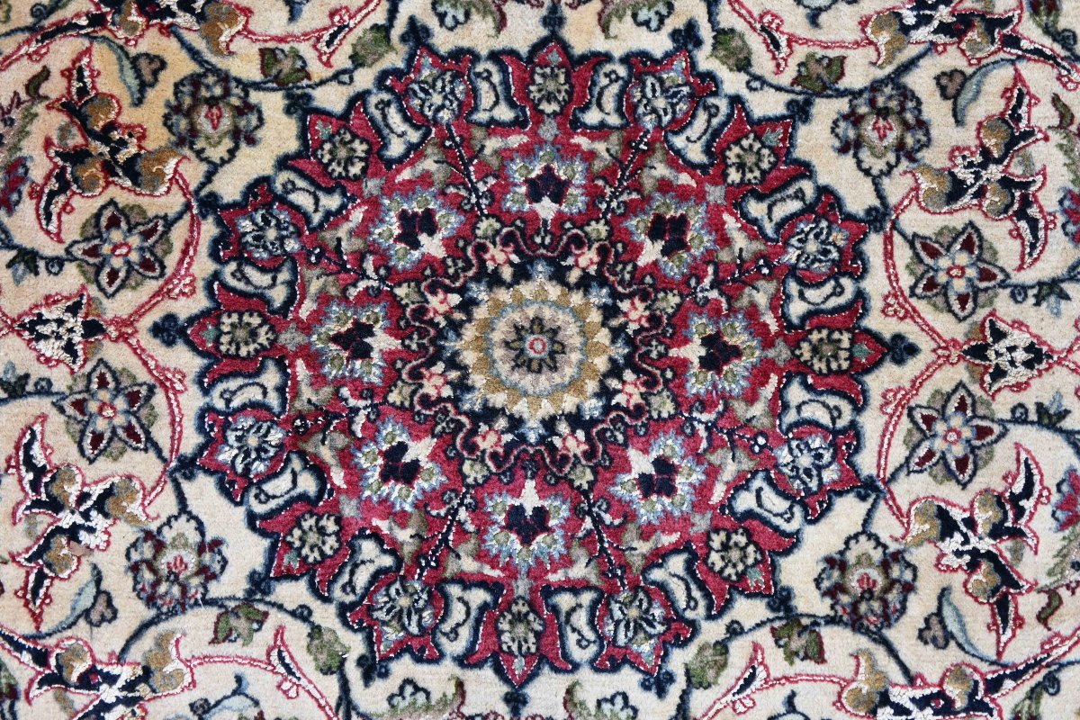 Rare Signed Persian Rug From Isfahan – Wool And Silk – Shah Era, Circa 1970 – No. 1705-photo-3