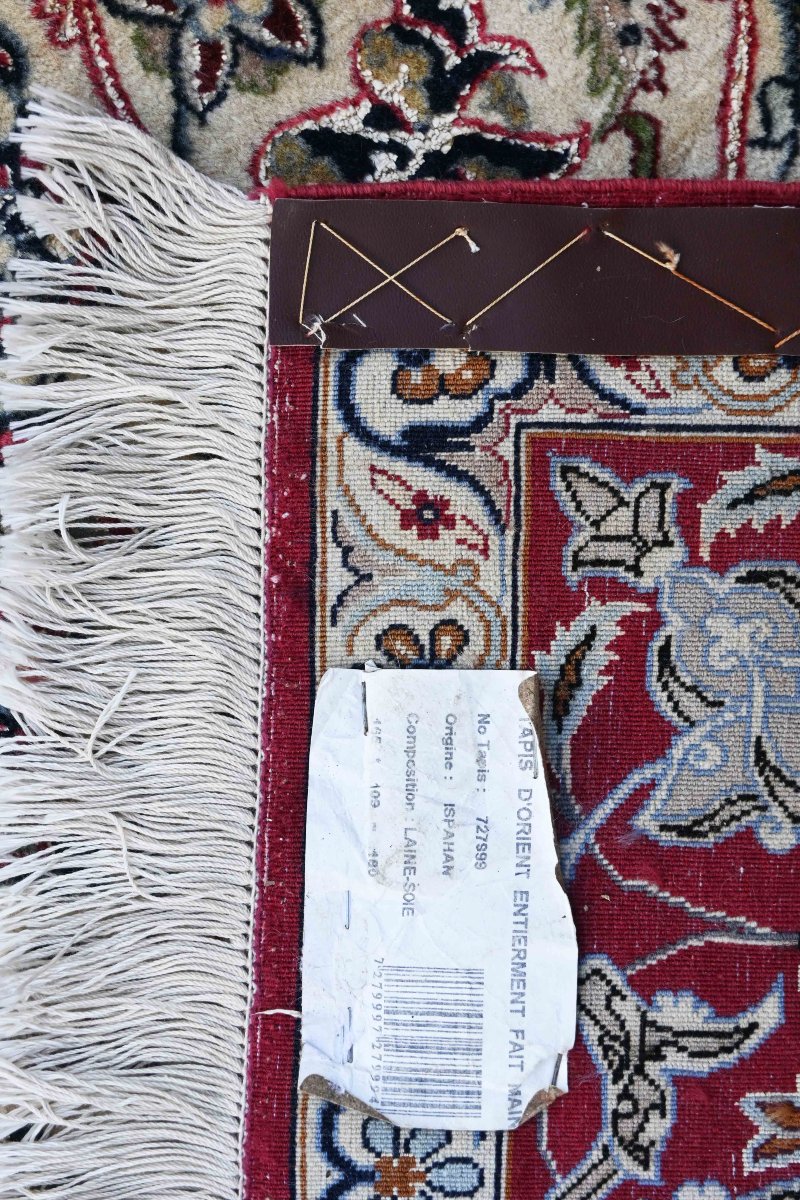 Rare Signed Persian Rug From Isfahan – Wool And Silk – Shah Era, Circa 1970 – No. 1705-photo-6