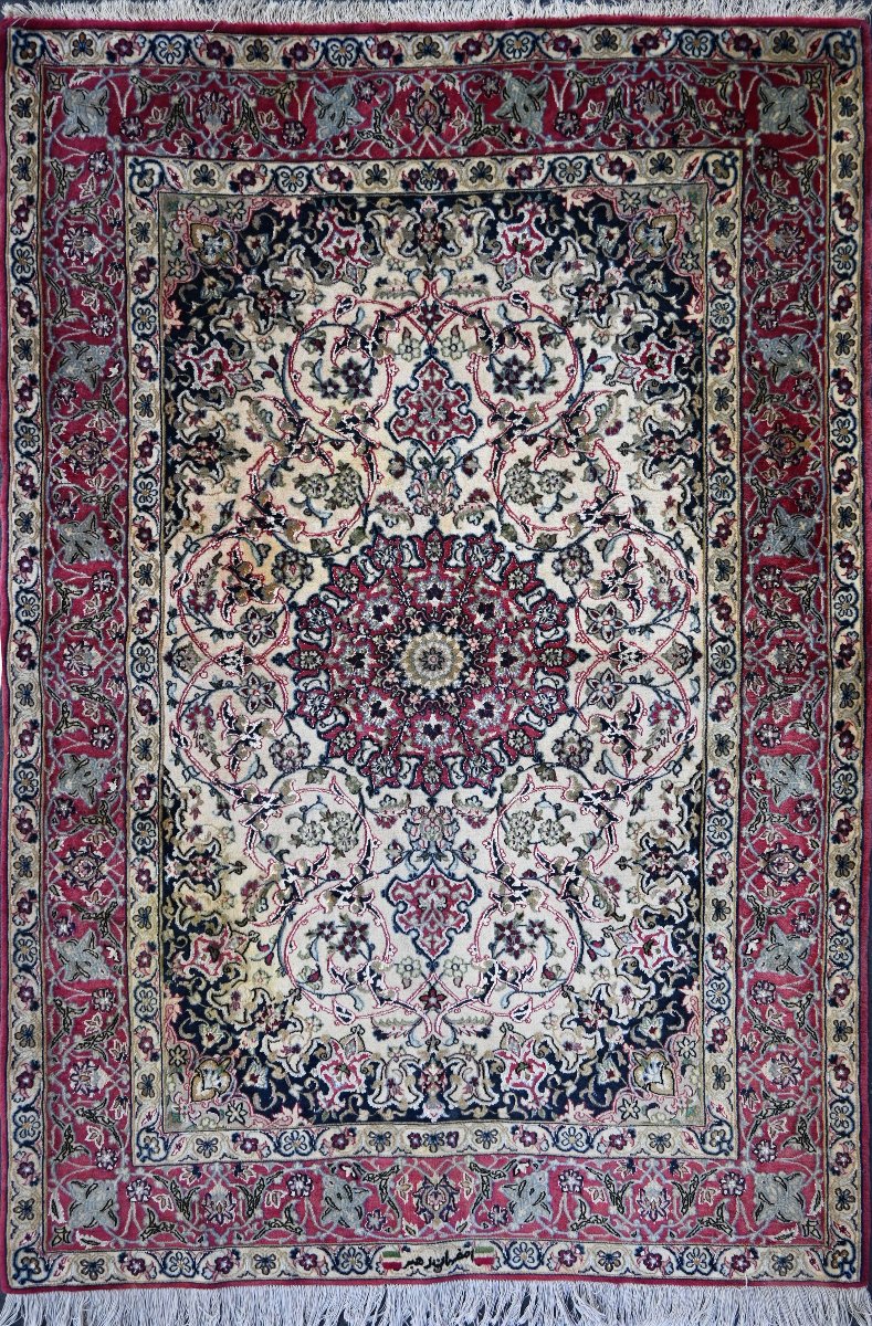 Rare Signed Persian Rug From Isfahan – Wool And Silk – Shah Era, Circa 1970 – No. 1705