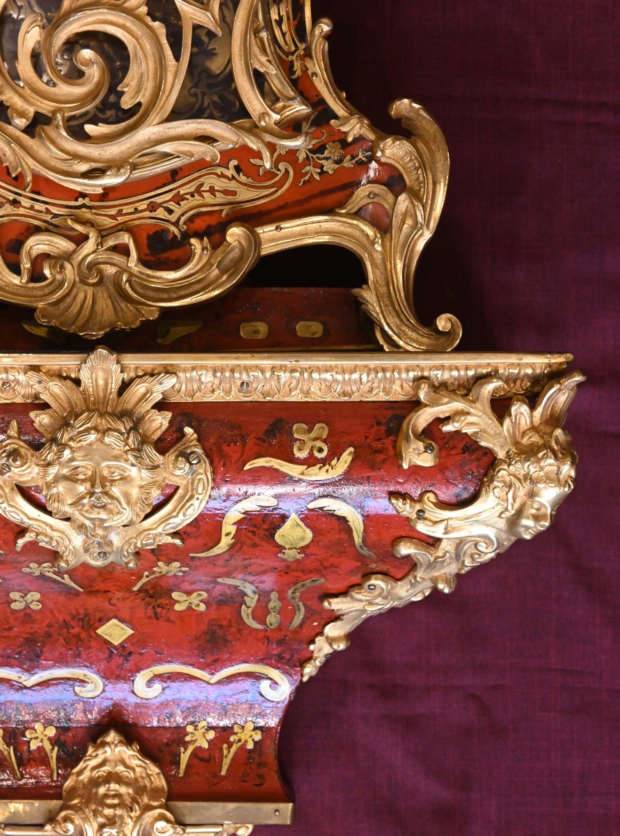 Boulle-style Marquetry Console Table Made Of Tortoiseshell And Brass, Signed “brulfer” In Paris, With Its Console-photo-2