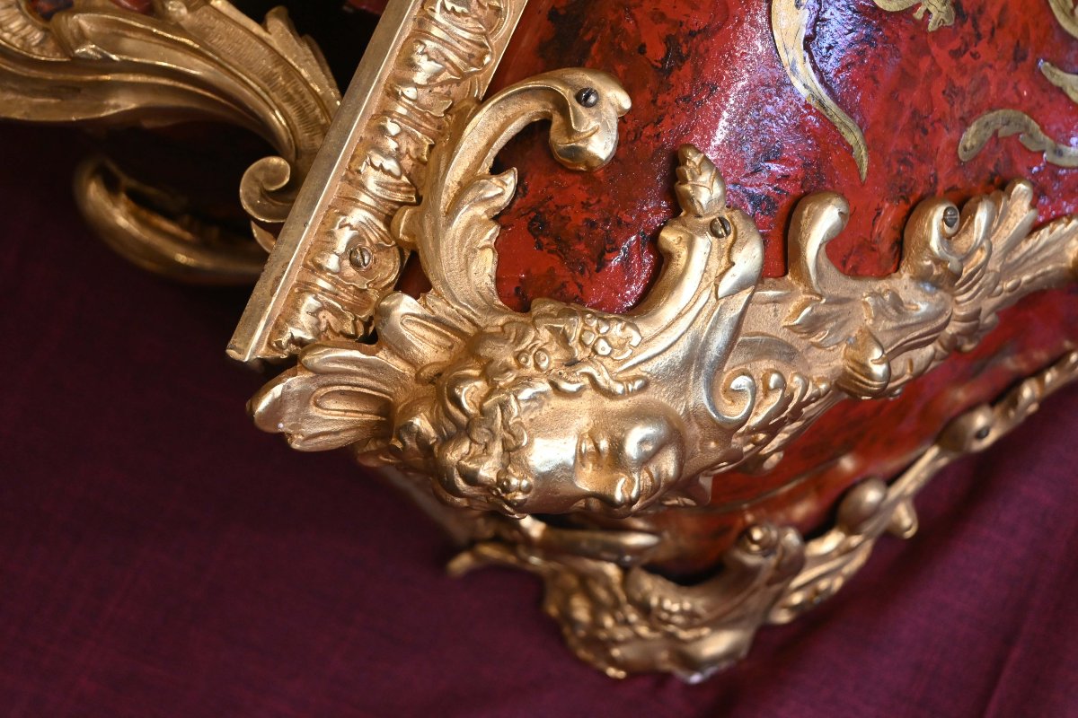 Boulle-style Marquetry Console Table Made Of Tortoiseshell And Brass, Signed “brulfer” In Paris, With Its Console-photo-2