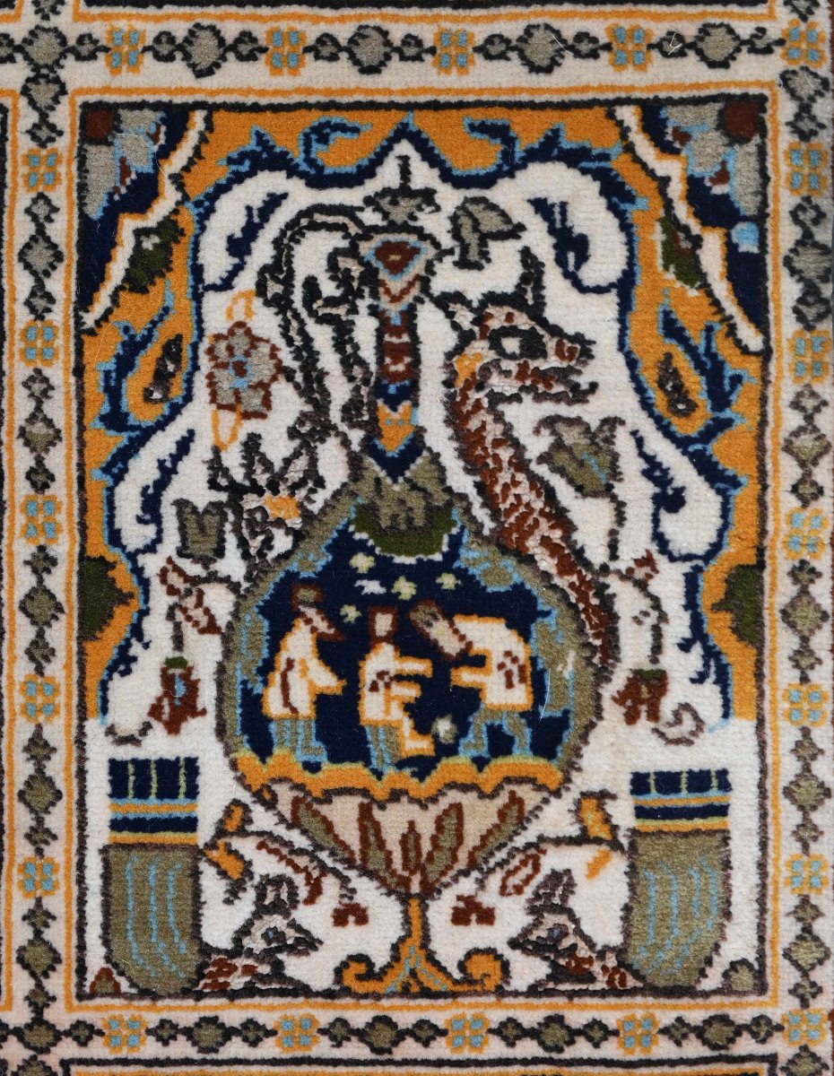 Silk Rug – “garden / Panels” Design With Calligraphic Inscriptions (c. 1980) - No. 1680 -photo-2