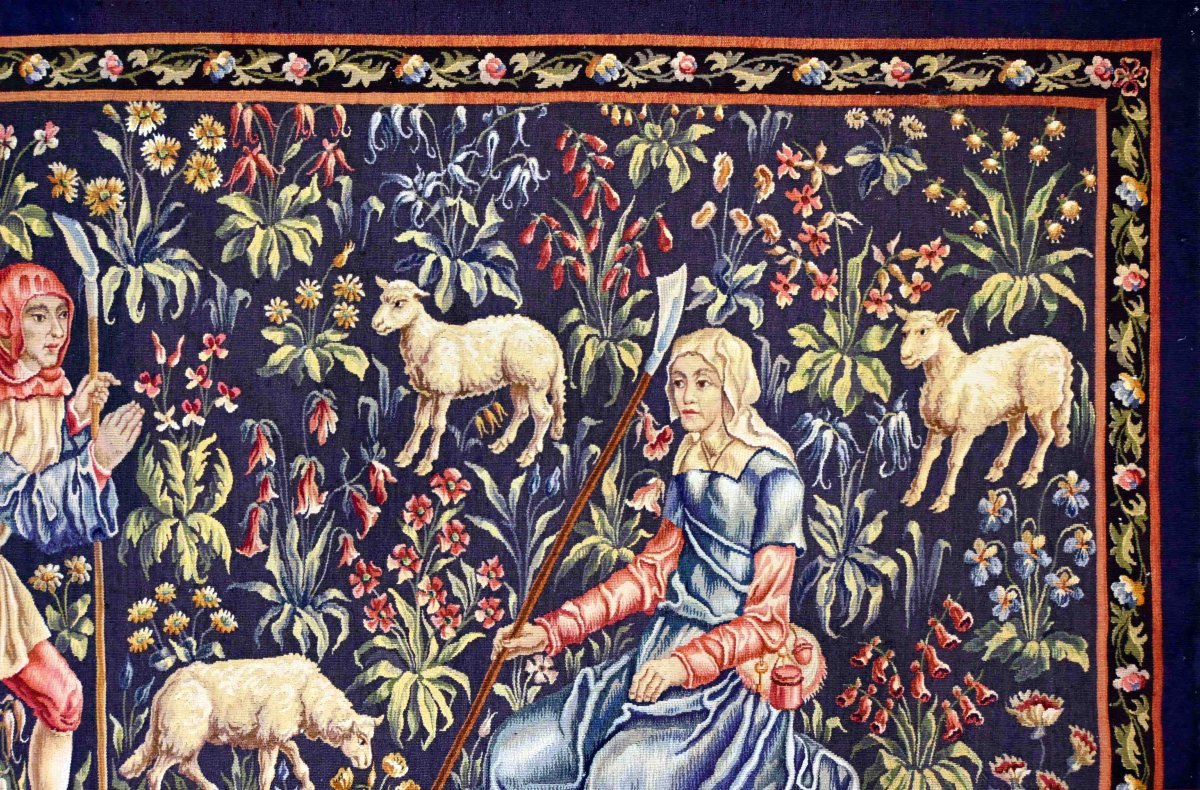 Signed Aubusson Tapestry – Pastoral Scene With A Shepherd And A Shepherdess - No. 1369-photo-3