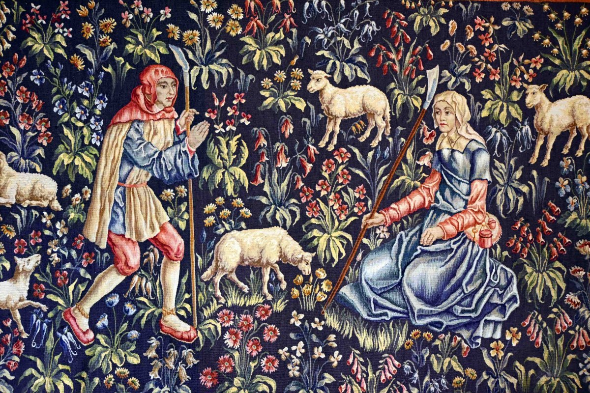 Signed Aubusson Tapestry – Pastoral Scene With A Shepherd And A Shepherdess - No. 1369-photo-2
