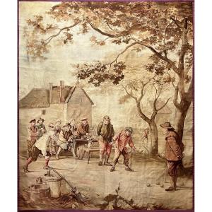 Aubusson Tapestry - Petanque Scene - XIX E. Century - 240hx200l N° 1141