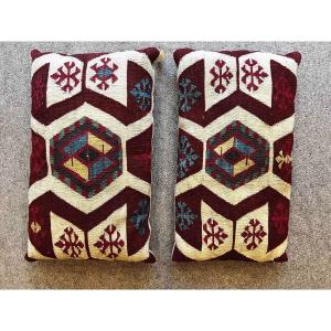 Pair Of Pillow In Kilim Circa 1930 - Entirely Handmade - 60x36, N° 305