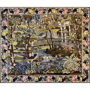 Verdure Tapestry Handmade At Petit Point - 1st Half Of The 19th Century - 1m40x1m20, N° 667