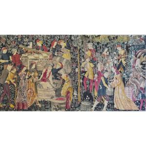 Medieval Tapestry Circa 1980 Print On Canvas -1m90x1m00 - N° 1051