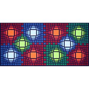 Kinetic Tapestry Lm 1985 Signed Jozef Jakubczyk - In The Taste Of Vasarely - No. 1377