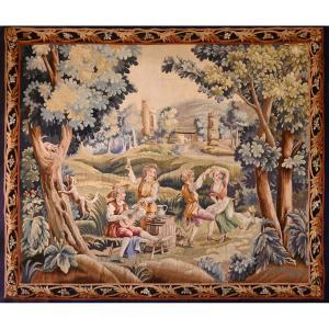 Aubusson Tapestry XIX Es - Champetre Scene - L 1m90 Xh 1m55 - N° 1417