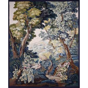 Tapisserie monogrammée de la Manufacture d’Aubusson, verdure aux deux échassiers - N° 1563