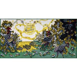 Les Coqs, Jean Lurçat - Tapisserie Aubusson, Atelier PINTON Freres - 300Lx155H cm - N° 1575