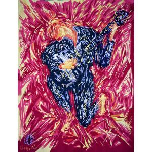 Tapisserie d’Aubusson du XXᵉ siècle, Le Guitariste, Robert Bouquillon – 100L×H130cm – N° 1637