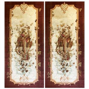 Paire de portiere En Tapisserie de la Manufacture Aubusson du XIXe siecle - 2m90x1m32, N° 1081
