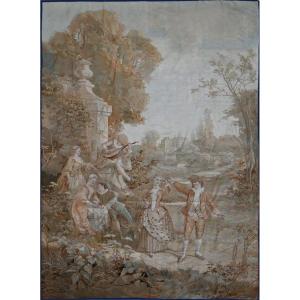 19th-century Aubusson Tapestry – A Romantic Scene With Music In A Park, 2.80 × 1.80 M - 943