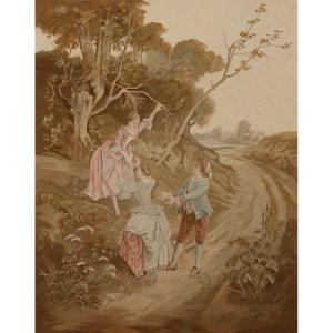 Tapisserie d’Aubusson XIXe siècle – Scène galante dans un paysage champêtre - N° 1128