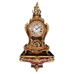 Boulle-style Marquetry Console Table Made Of Tortoiseshell And Brass, Signed “brulfer” In Paris, With Its Console