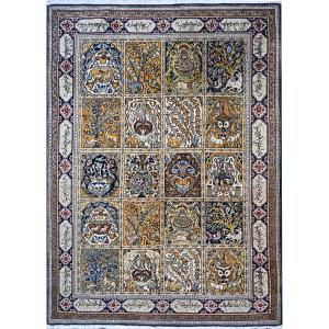 Silk Rug – “garden / Panels” Design With Calligraphic Inscriptions (c. 1980) - No. 1680 