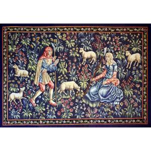 Tapisserie d’Aubusson signée – Scène pastorale avec berger et bergère - N° 1369