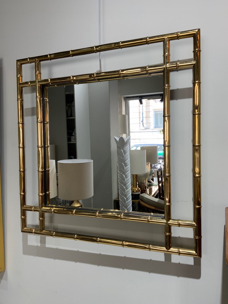 Miroir Italien Circa 1970 En Faux Bambou