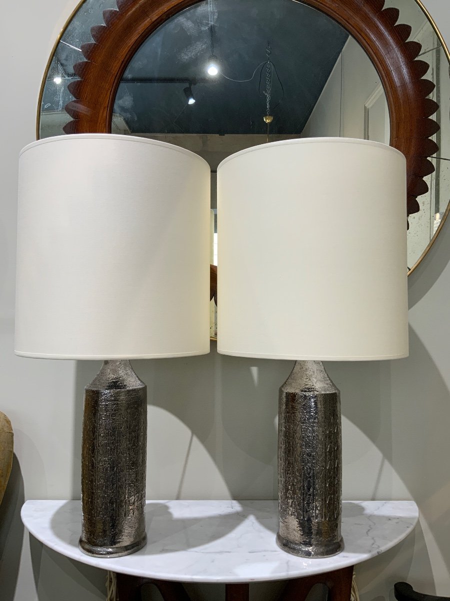 Paire De Lampes En Céramique émaillée Argent Bergboms 