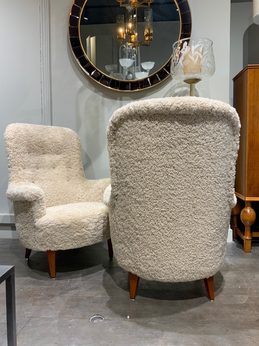Pair Of Carl Malsten Suede Armchairs 1960 