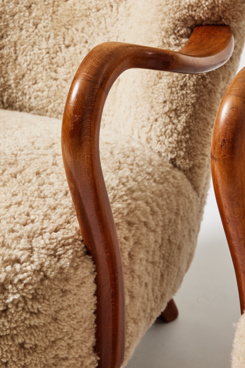 Pair Of Sheepskin Armchairs Alfred Christensen Denmark 1940-photo-4