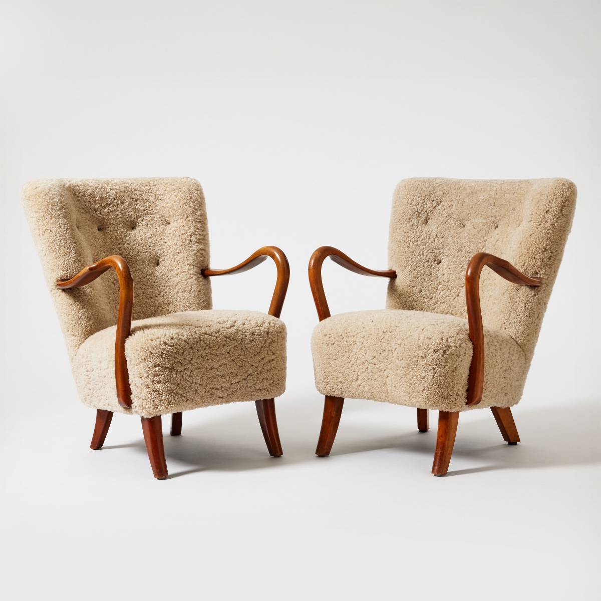 Pair Of Sheepskin Armchairs Alfred Christensen Denmark 1940