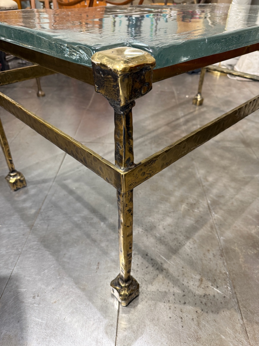 Table basse en bronze et verre moule -photo-2