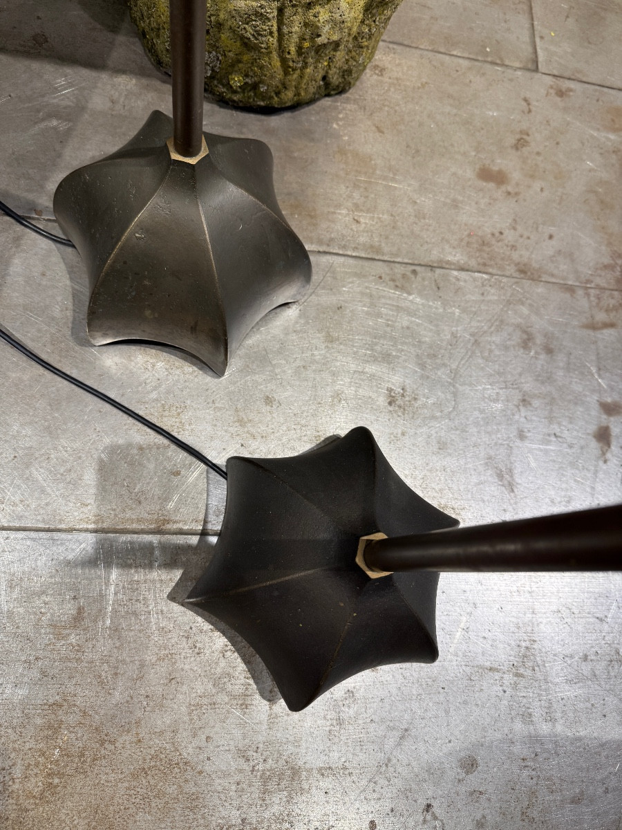Paire de lampadaires en Bronze Jan Des Bouvrier circa 1980-photo-2