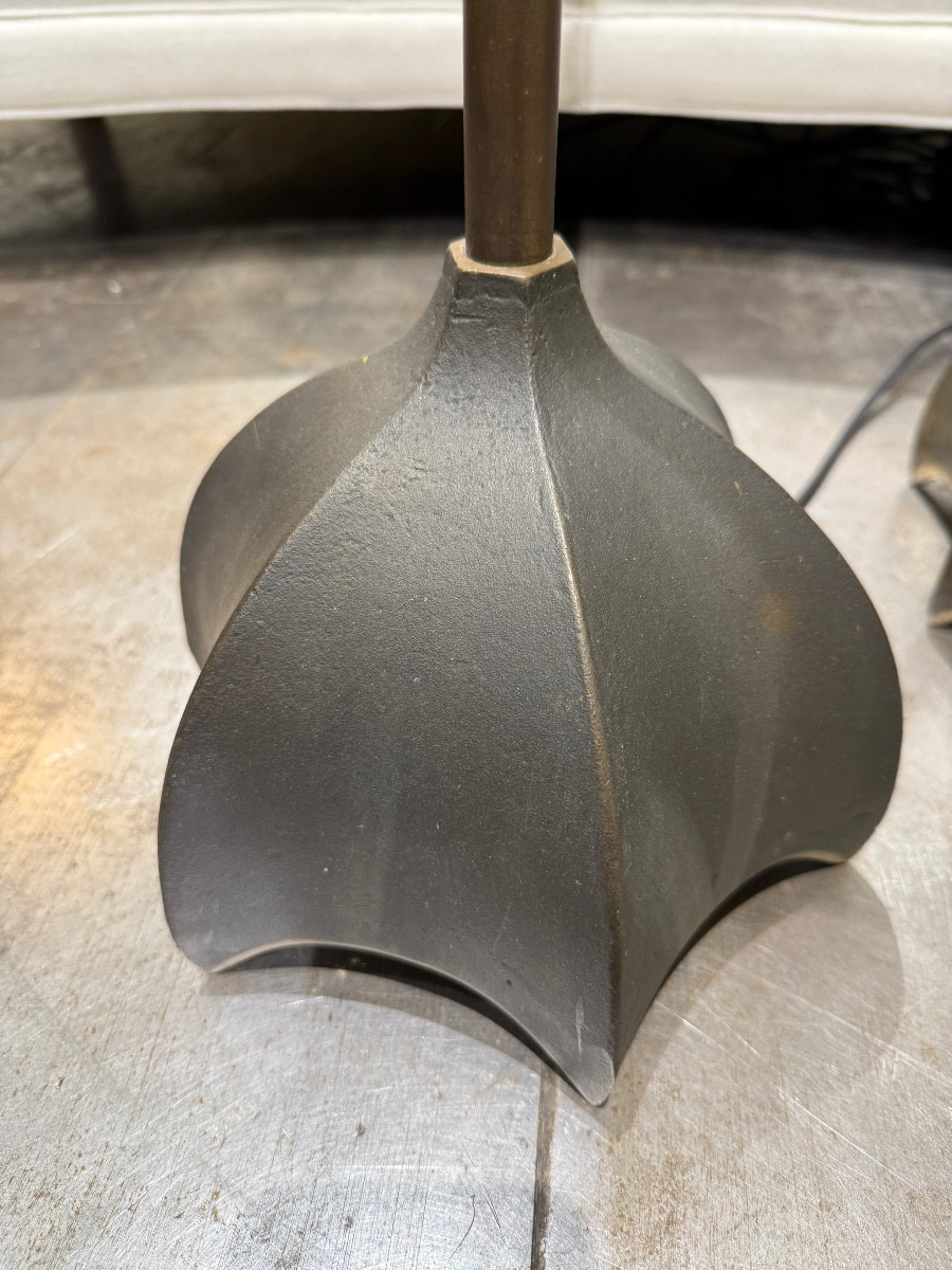 Paire de lampadaires en Bronze Jan Des Bouvrier circa 1980-photo-3