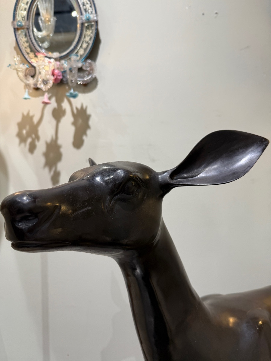 Grand daim en bronze circa 1970-photo-2