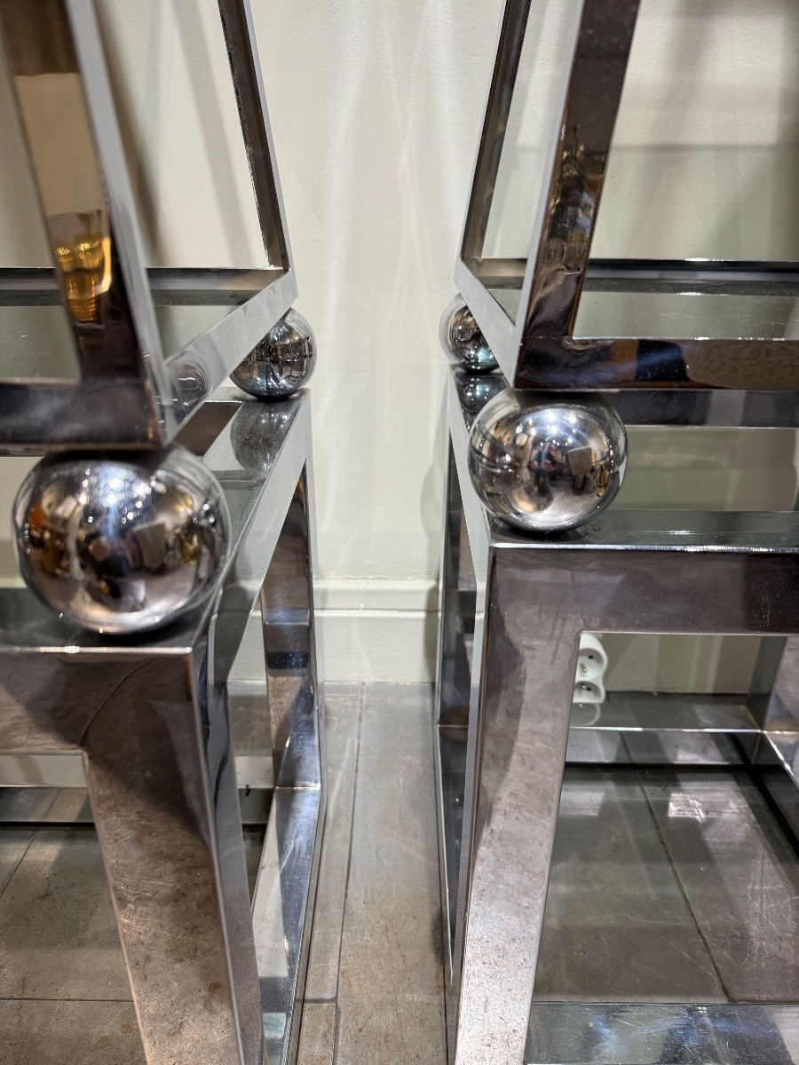Pair Of Chrome Metal Shelves, Italy, 1970-photo-2
