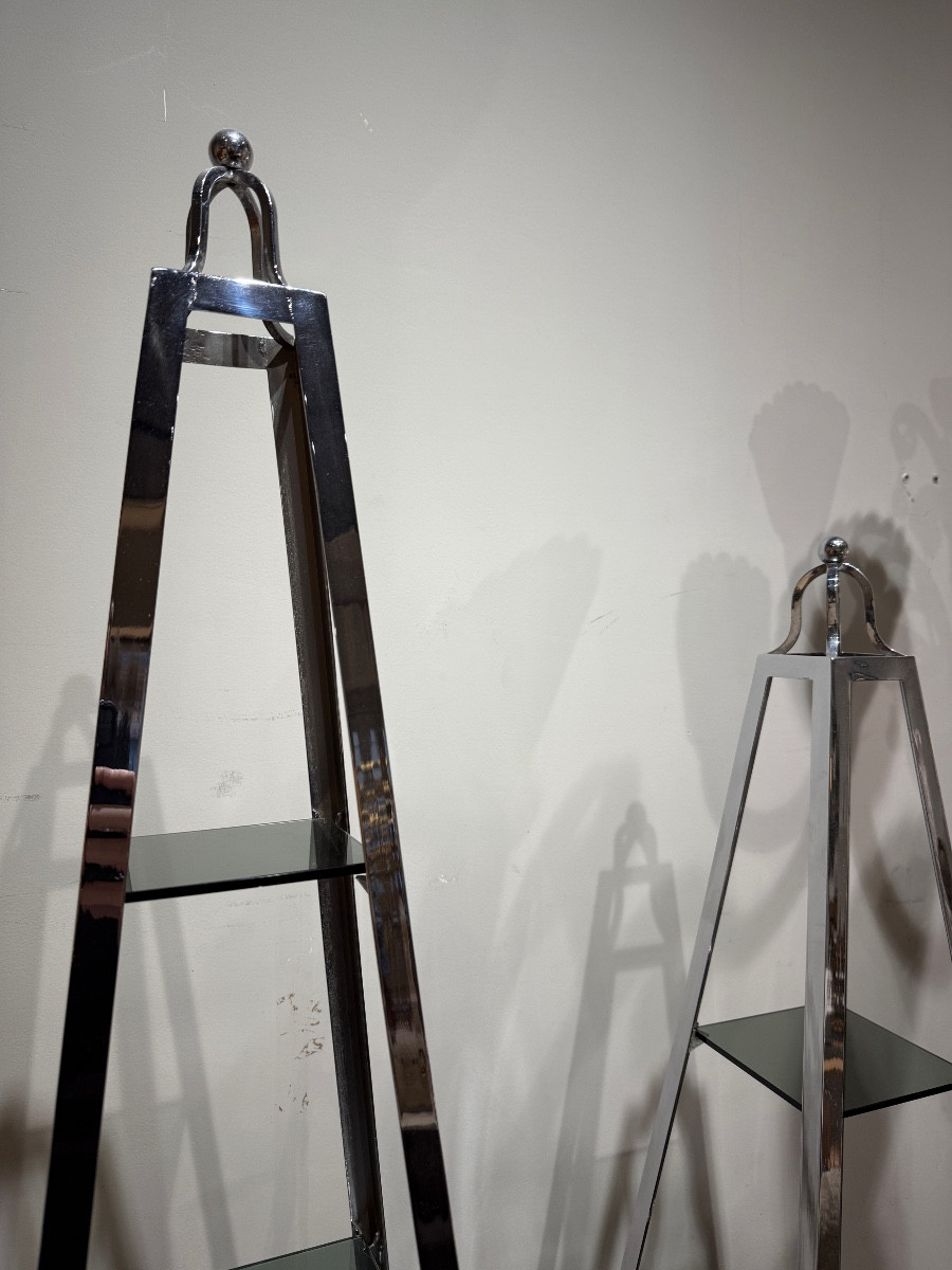 Pair Of Chrome Metal Shelves, Italy, 1970-photo-3