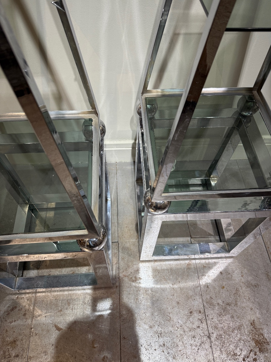 Pair Of Chrome Metal Shelves, Italy, 1970-photo-4