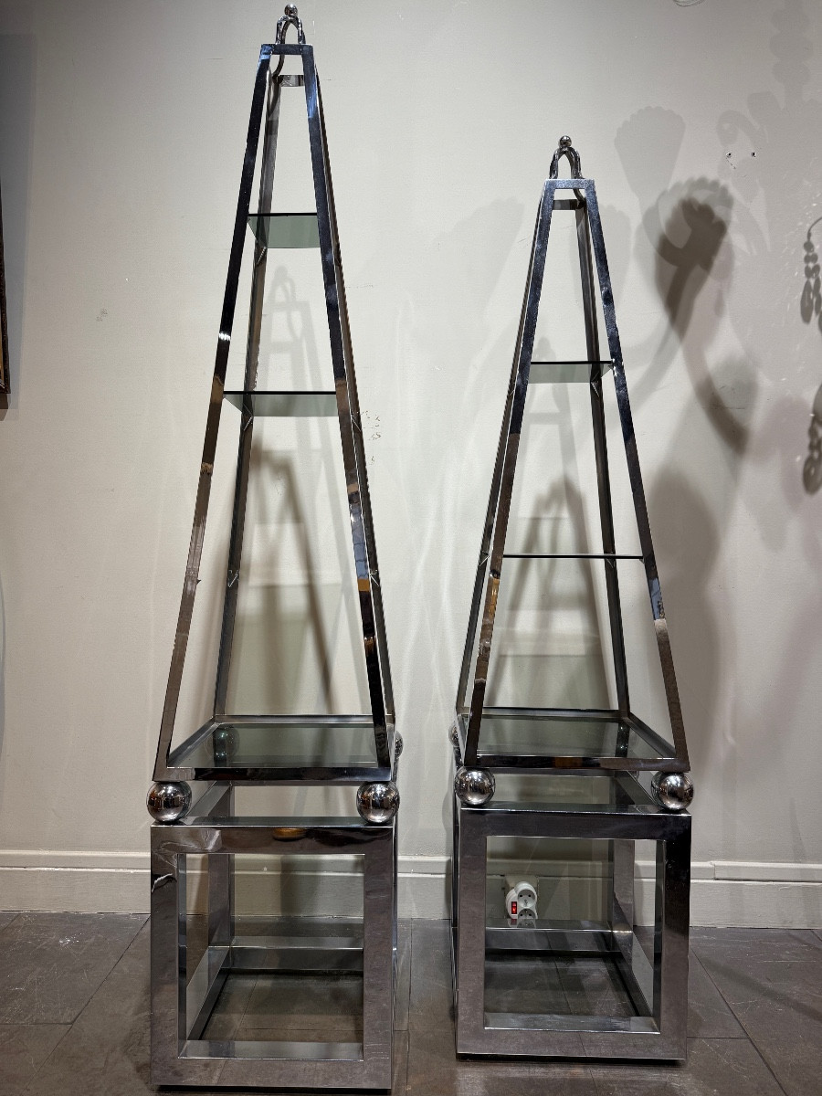 Pair Of Chrome Metal Shelves, Italy, 1970