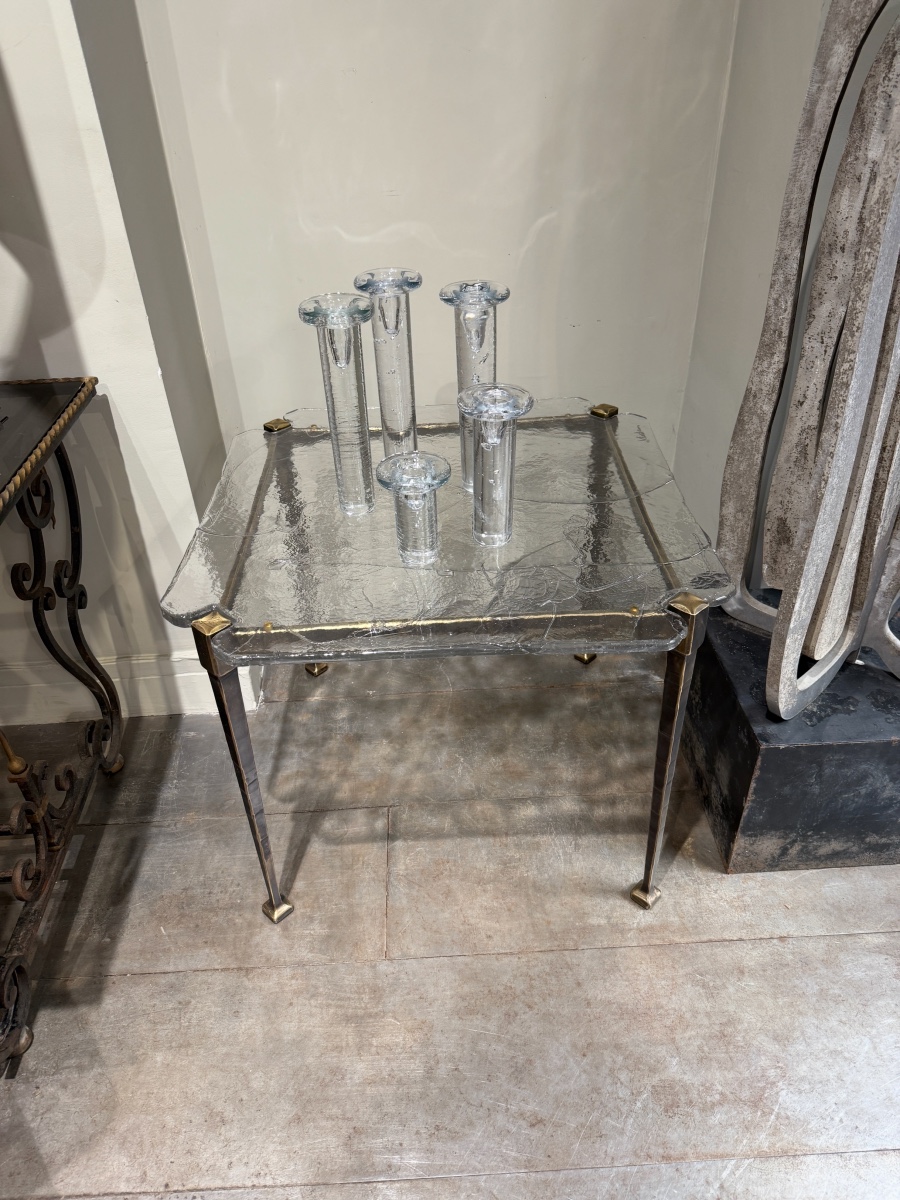 Bronze And Molded Glass Table By Lothar Klute, Signed -photo-2