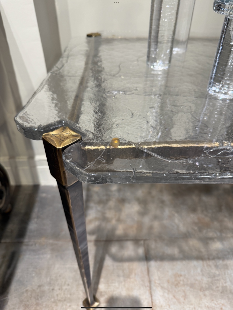 Bronze And Molded Glass Table By Lothar Klute, Signed -photo-3
