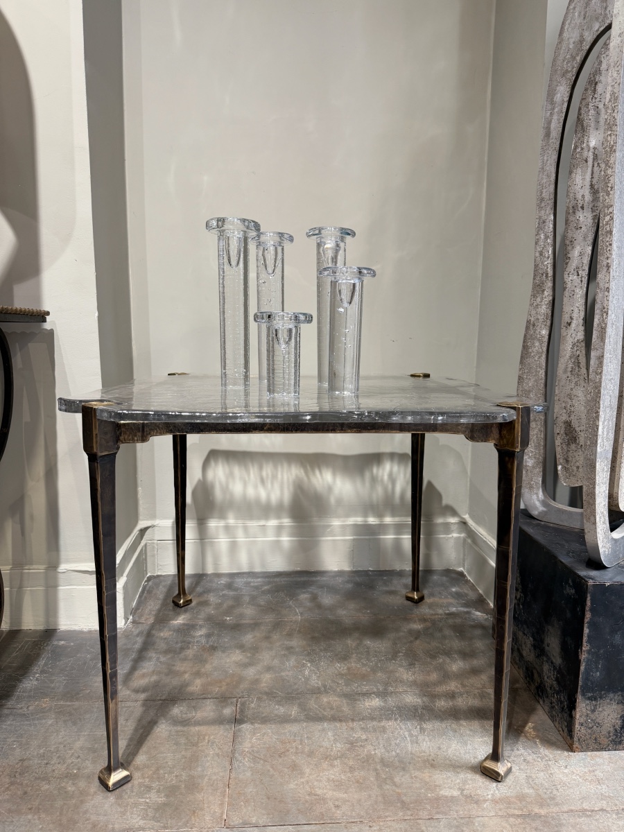 Bronze And Molded Glass Table By Lothar Klute, Signed 
