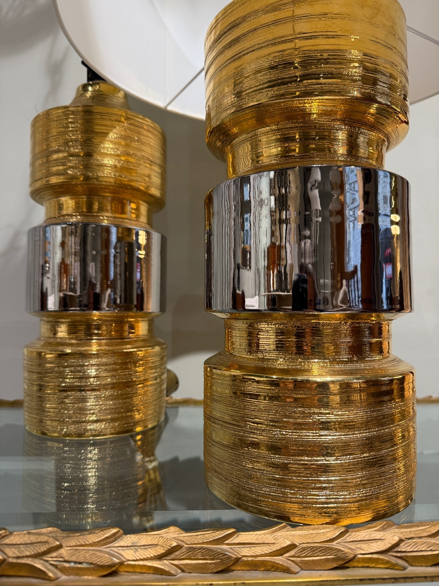 Paire de lampes en céramique emailee or Bergboms circa 1970-photo-2