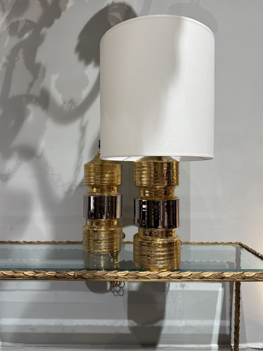 Paire de lampes en céramique emailee or Bergboms circa 1970