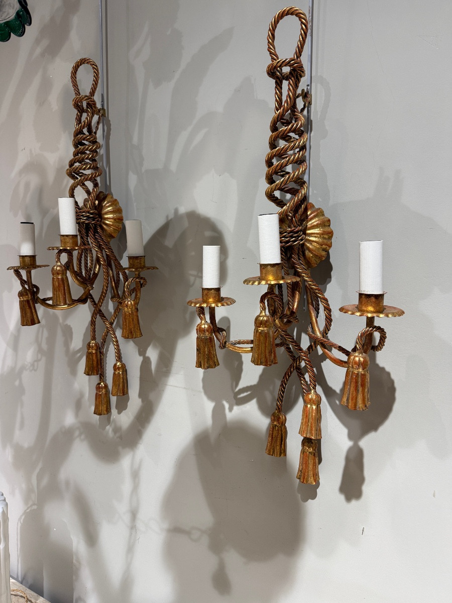 Paire d Appliques en fer dore circa 1960-photo-2