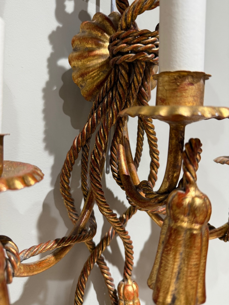 Paire d Appliques en fer dore circa 1960-photo-3