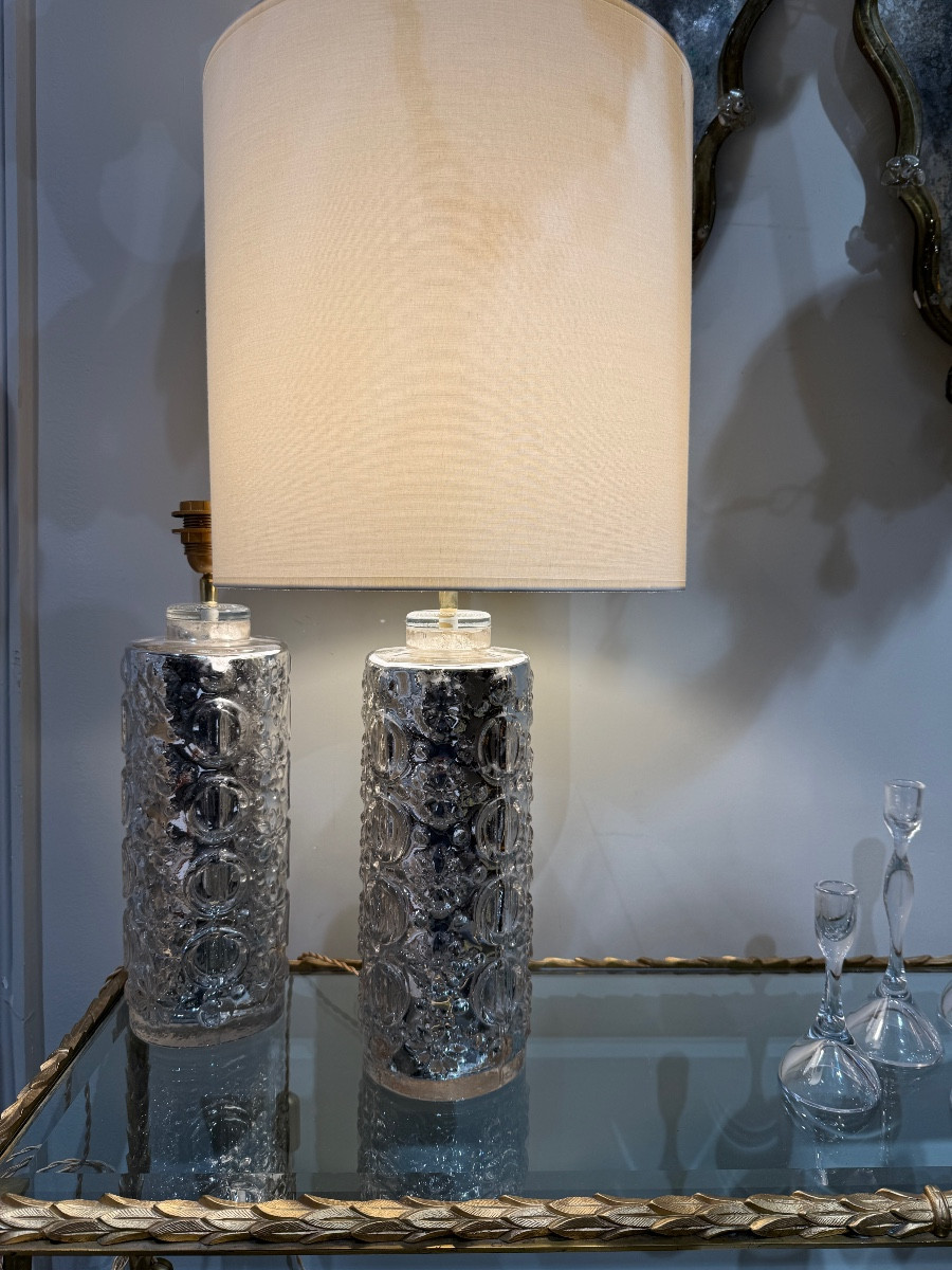 Pair Of Orrefors Glass Lamps, Sweden, 1970