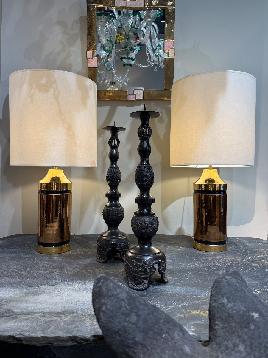 Pair Of Glazed Ceramic Lamps, Bergboms, Sweden, 1970