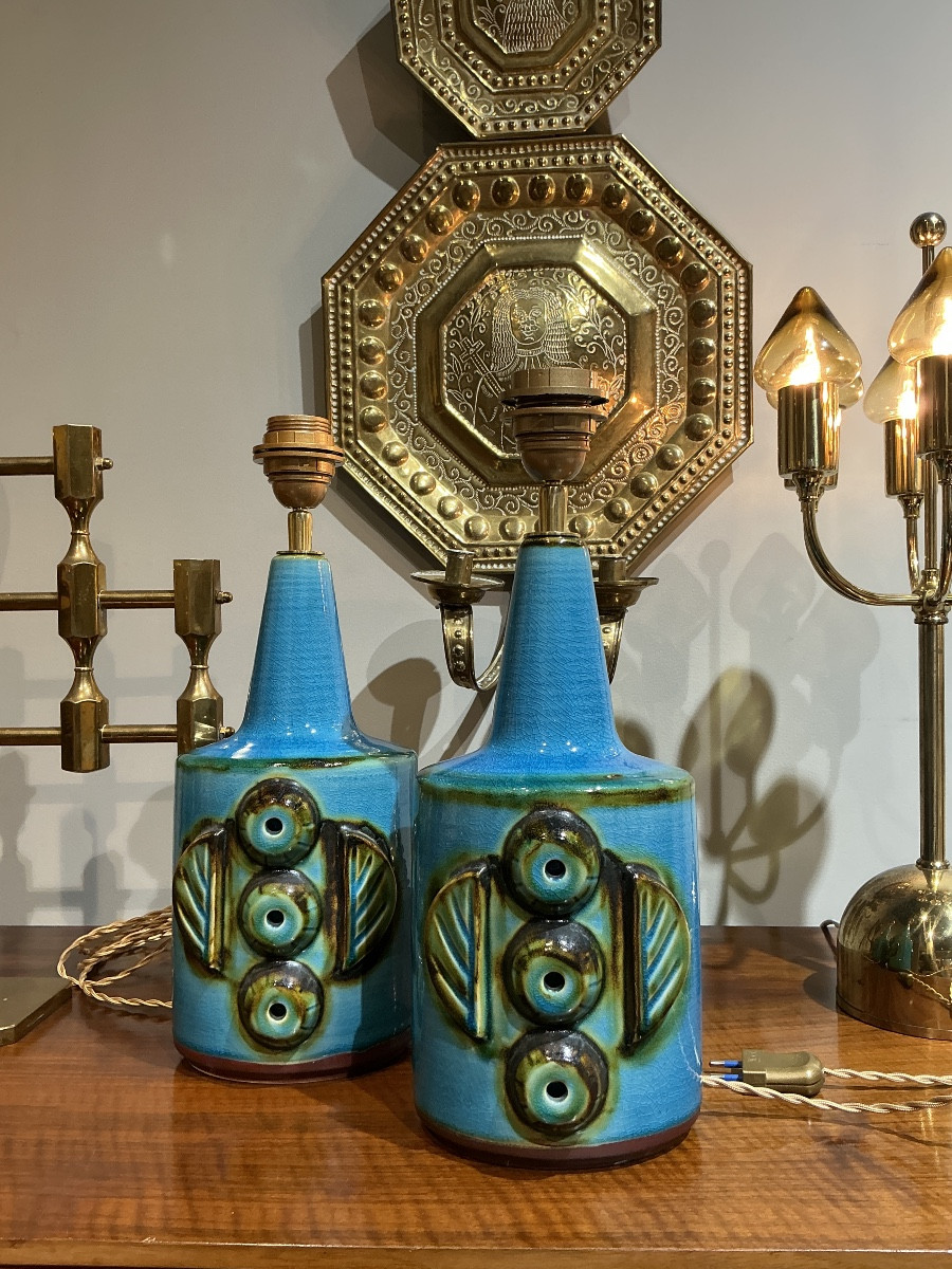 Pair Of Ceramic Lamps, Denmark, 1970